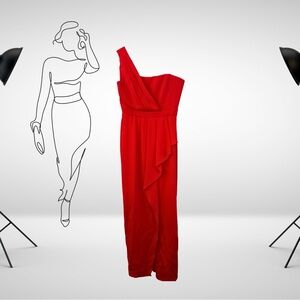 BCBGMaxAzria Red Asymmetrical Ruched Cocktail Gown